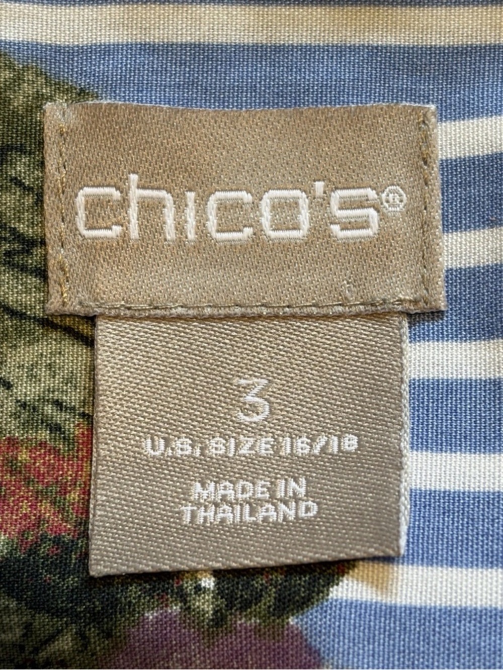 CHICO'S Floral Striped No Iron Tunic Shirt Size 3 (US XL 16/18) - Picture 8 of 15